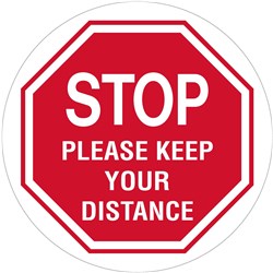 Brady Floor Marker Stop Please Keep Your Distance 300mm Diameter Red/White