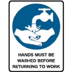 Brady Safety Sign Hands Must Be Washed Metal UltraTuff 225W x 300mmH White/Blue/Black