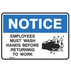 Brady Safety Sign Notice Employees Must Wash Hands H177.8xW254mm Tough Wash