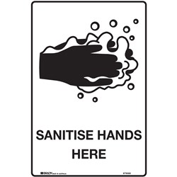 Brady Safety Sign Sanitise Hands Here (with Picto) H300xW225mm Polypropylene