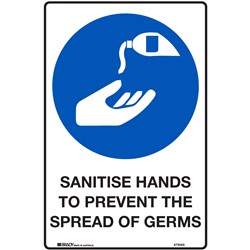 Brady Mandatory Sign Sanitise Hands To Prevent The Spread Of Germs 225W x 300mmH Poly