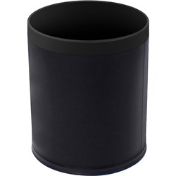 Compass Round Leatherette Bin With Liner 10 Litres Black Rim Black Base