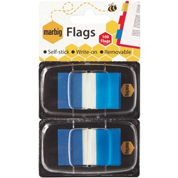 Marbig Flags Coloured Tip Twin Pack 25 x 44mm 50 Flags Per Dispenser Blue Pack Of 2