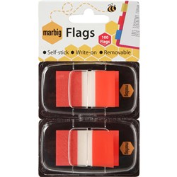 Marbig Flags Coloured Tip Twin Pack 25x44mm 50 Flags Per Dispenser Red Pack Of 2