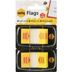 Marbig Flags Sign Here Tip Twin Pack 25x44mm 50 Flags Per Dispenser Yellow/Red Pack Of 2