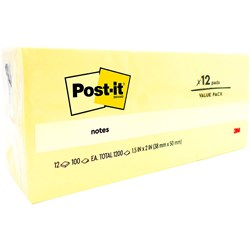 Post-It 653 Notes Original 36x48mm Yellow Pad 100 Sheets Pack of 12