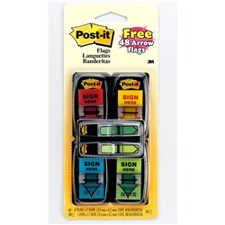 Post-It 680-SH4VA Flags Value Pack 25x43mm S/Here Red Yellow Blue Green Pack of 200
