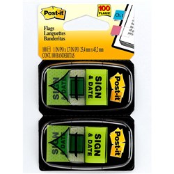 Post-It 680-SD2 Flags Twin Pack 25x43mm Sign & Date Green Pack of 2
