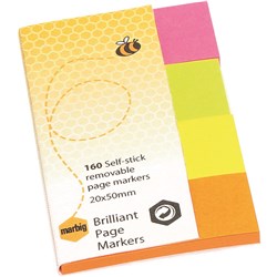 Marbig Page Markers 20x50mm Brilliant Assorted 40 Sheet Pads Pack Of 4
