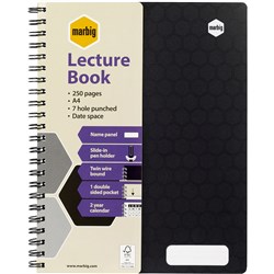 Marbig Lecture Book Polypropylene Cover 7 Hole Punched A4 250 Page Black