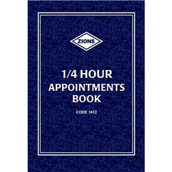 Zions 1412 Appointment Book A4 1/4Hr 8am to 9pm 192 Page  