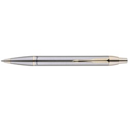 Parker IM Ballpoint Pen Retractable Brushed Metal Gold Trim Stainless Steel Hangsell