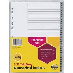 Marbig Plastic Indices & Dividers A4 1-31 Tab Grey 