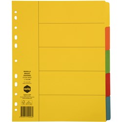Marbig Manilla Indices & Dividers A4 Extra Wide 5 Tab Bright Colours