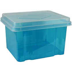 Italplast 32 Litre Plastic Suspension File & Storage Box Tint Blue Base Clear Lid
