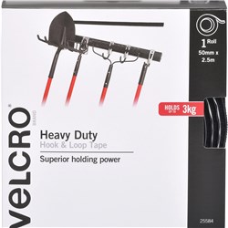 Velcro Brand Heavy Duty Hook & Loop 50mm x 2.5m Tape Black 