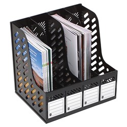 Marbig Magazine Rack 4 Compartments Black 