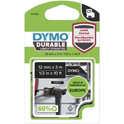 DYMO D1 Durable Industrial Tape Labels 12mm x 3m White On Black