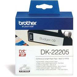 Brother DK-22205 Label Rolls 62mmx30.48m Black on White Adhesive Paper