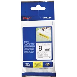 Brother TZE-S221 P-Touch Tape 9mmx8m Black on White Strong Adhesive