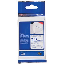 Brother TZE-FA3 P-Touch Tape 12mmx3m Iron On Fabric Blue on White