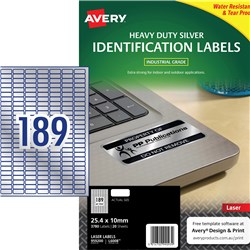 Avery Heavy Duty Laser Labels Asset Tags Silver L6008 25.4x10 mm 189UP 3780 Labels