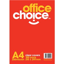 Office Choice Binding Covers A4 250 Micron Clear Pack of 100 Clear