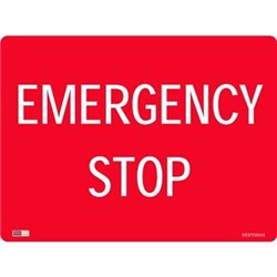 Zions Emergency Sign Emergency Stop 450x600mm Polypropylene