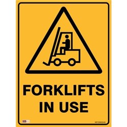 Zions Warning Sign Forklifts In Use 450x600mm Polypropylene