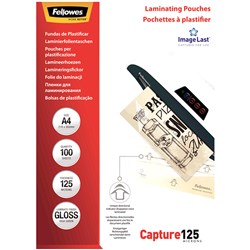 Fellowes ImageLast Laminating Pouch A4 125 Micron Gloss Pack Of 100