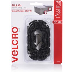 Velcro Brand Stick On Hook & Loop 22mm 40 Dots Black 